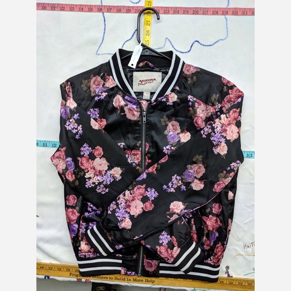 Arizona Jeans Co Black Floral Bomber Jacket - Picture 3 of 5